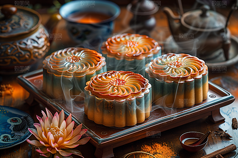 中秋月饼习俗广式月饼摄影图