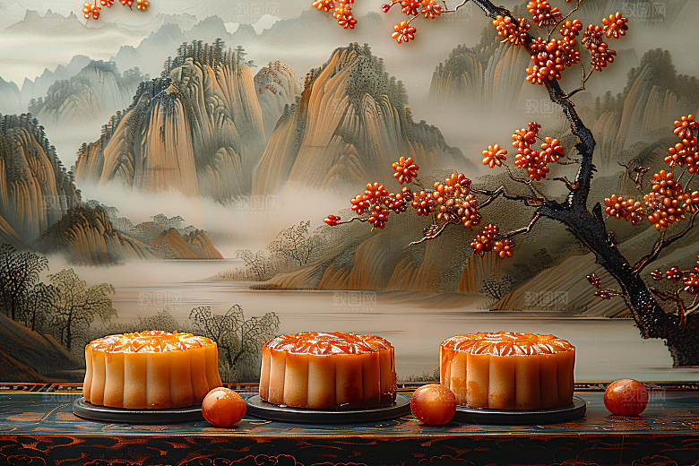 中秋月饼传统美食糕点摄影图