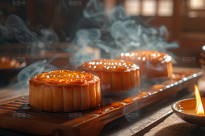 中秋月饼中秋节习俗摄影图