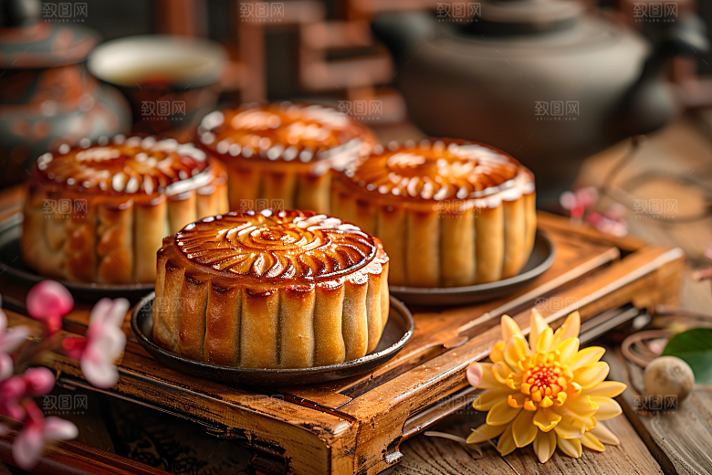 中秋月饼美味美食摄影图