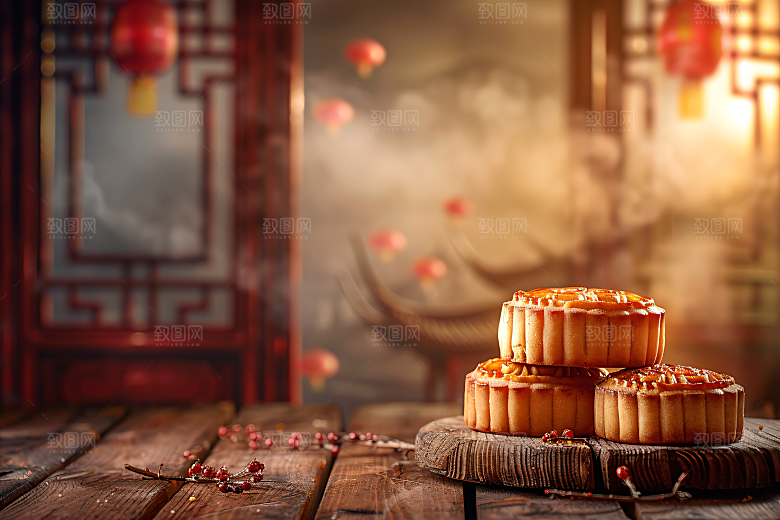 中秋月饼美味传统美食摄影图