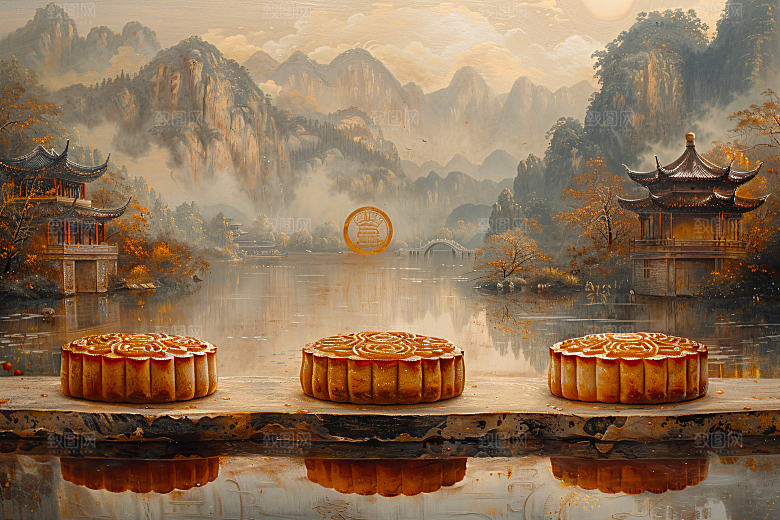 中秋月饼甜点糕点摄影图