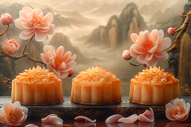 中秋月饼甜点中秋节摄影图