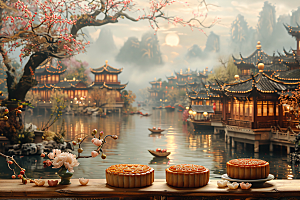 中秋月饼习俗甜点摄影图