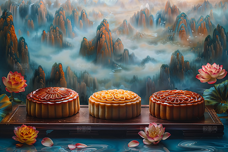 中秋月饼美味甜点摄影图