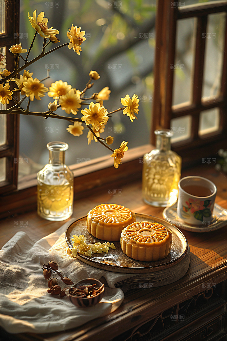 中秋月饼传统节日中秋节摄影图