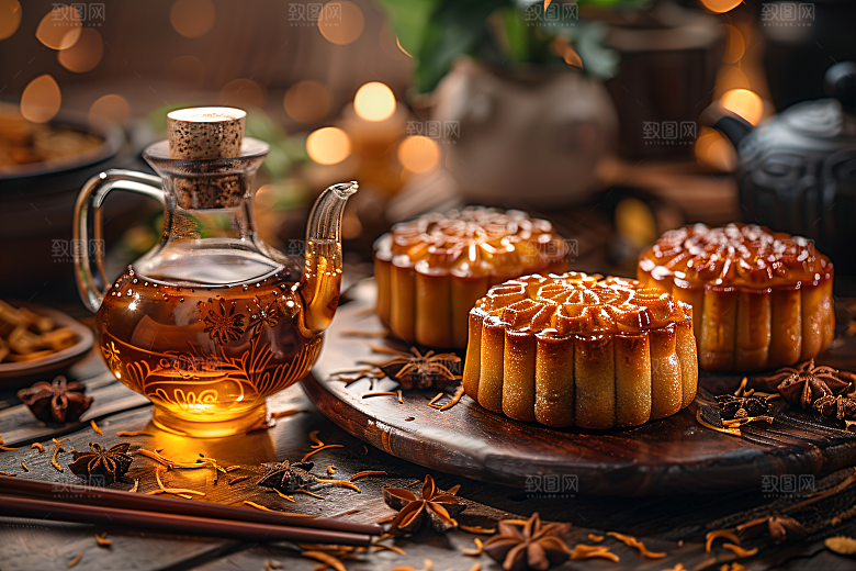 中秋月饼文化美味摄影图