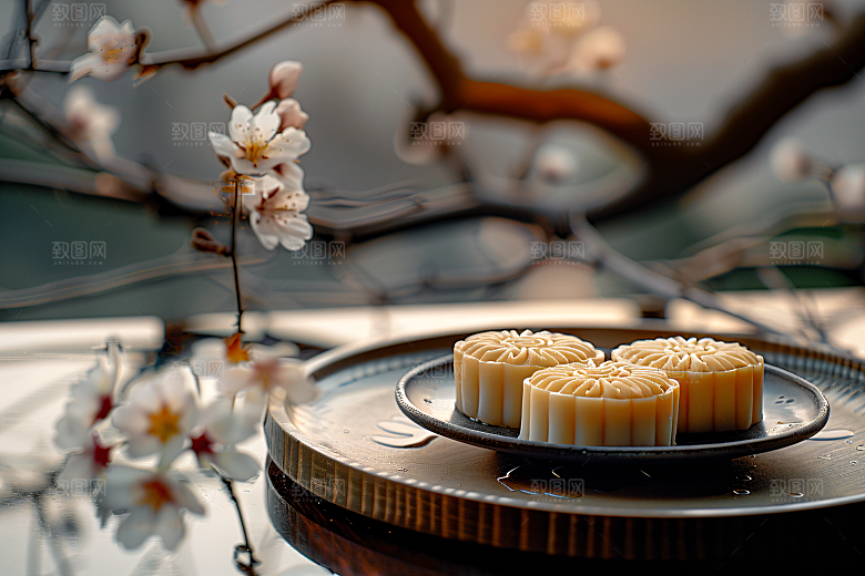 中秋月饼甜点传统节日摄影图
