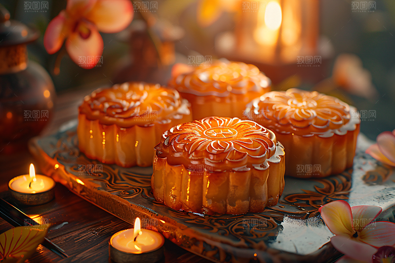 中秋月饼习俗传统美食摄影图