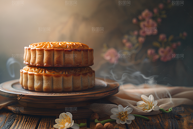 中秋月饼美味糕点摄影图