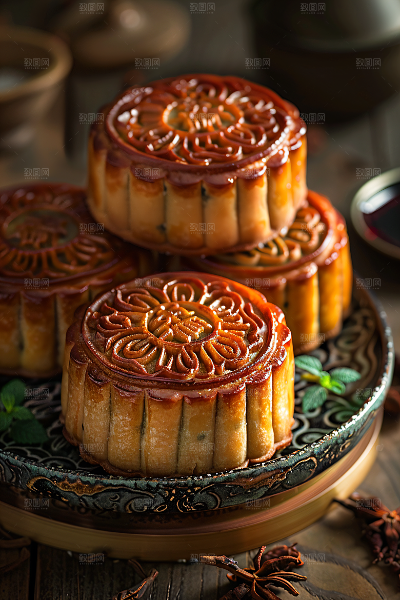 中秋月饼习俗美味摄影图