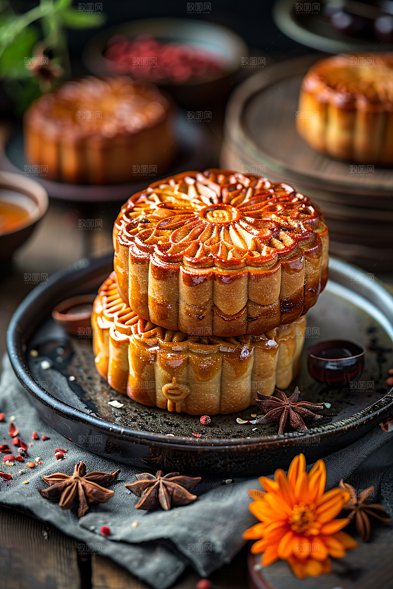 中秋月饼中秋节美食摄影图