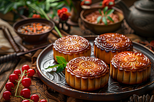 中秋月饼莲蓉月饼高清摄影图