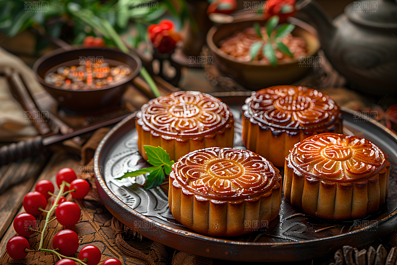 中秋月饼莲蓉月饼高清摄影图