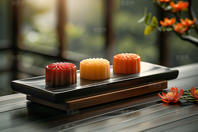 中秋月饼甜点美味摄影图