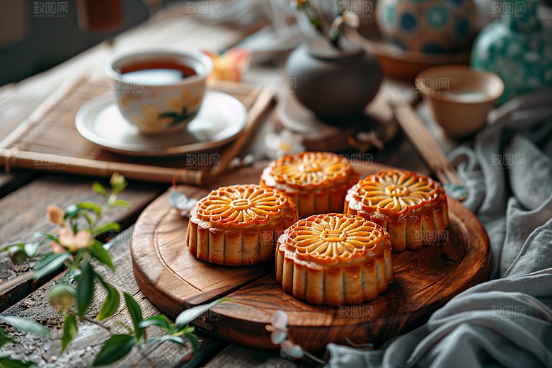 中秋月饼糕点习俗摄影图