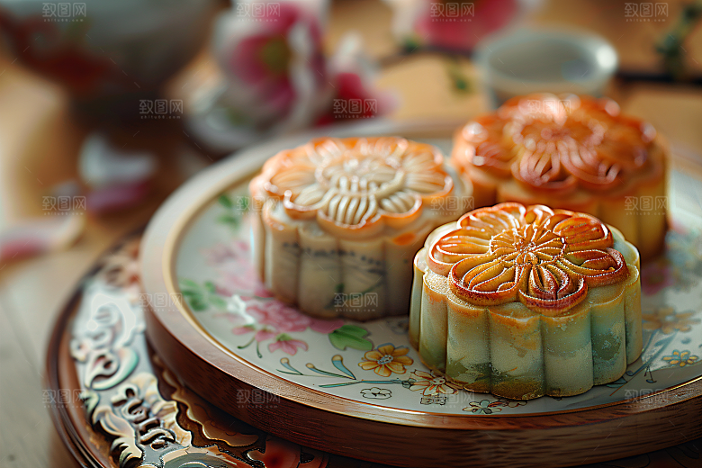 中秋月饼传统美食糕点摄影图