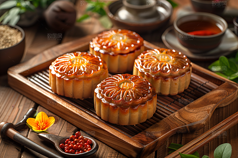 中秋月饼美食糕点摄影图