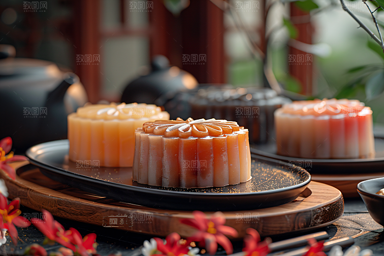 中秋月饼美味甜点摄影图