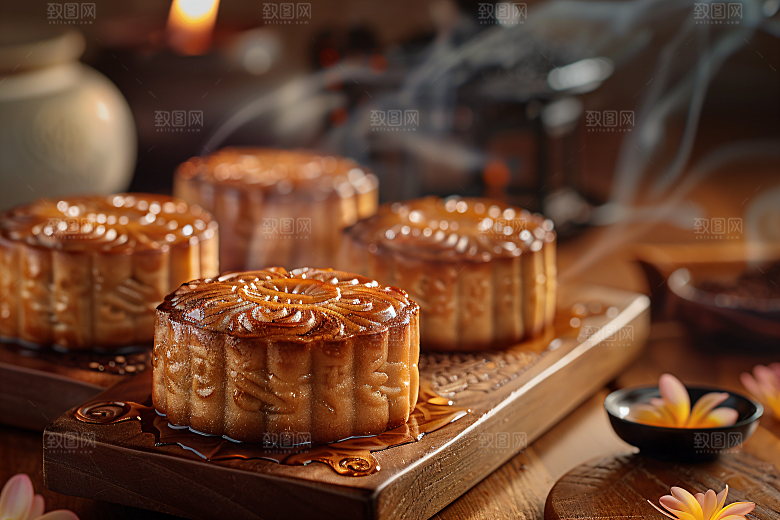 中秋月饼甜点传统美食摄影图