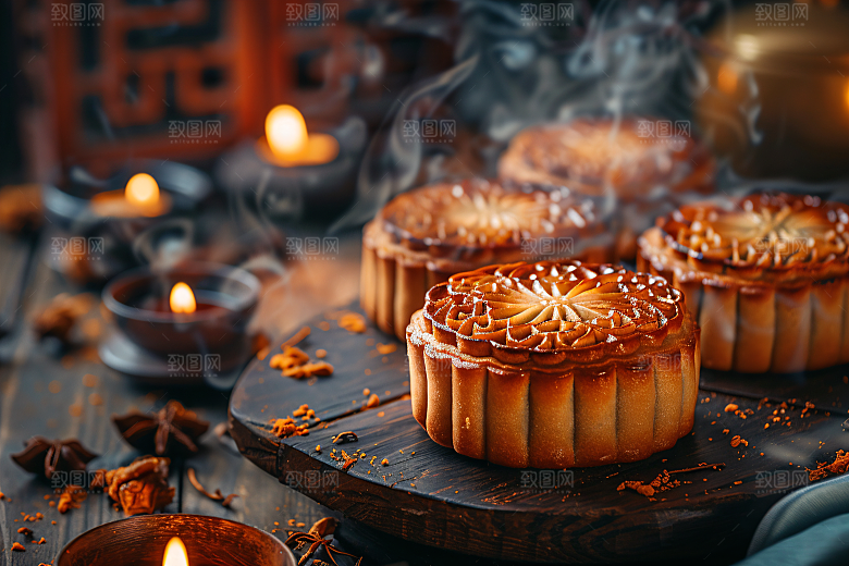 中秋月饼美味中秋节摄影图