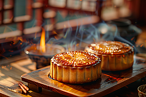 中秋月饼美味糕点摄影图