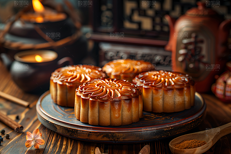 中秋月饼甜点美食摄影图