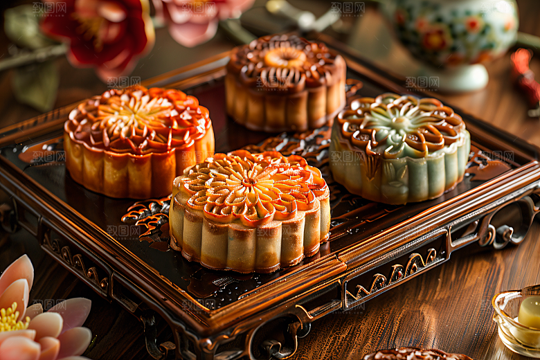 中秋月饼文化美味摄影图