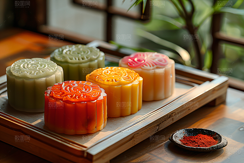 中秋月饼甜点中秋节摄影图