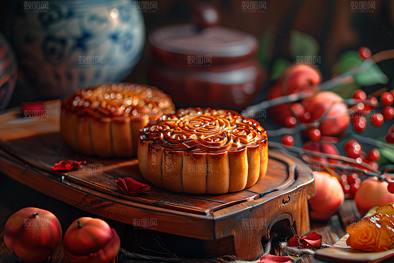 中秋月饼甜点传统节日摄影图