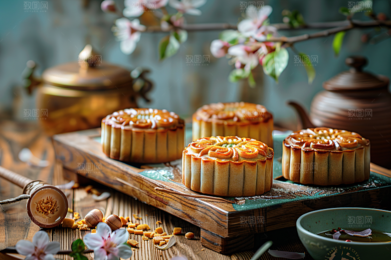 中秋月饼广式月饼糕点摄影图