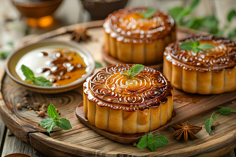 中秋月饼美味传统美食摄影图