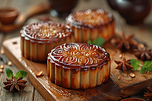 中秋月饼甜点糕点摄影图
