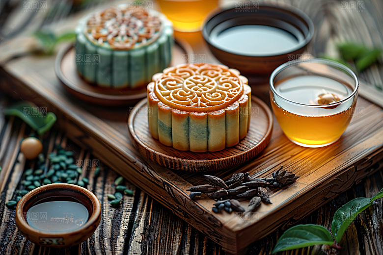 中秋月饼美食中秋节摄影图