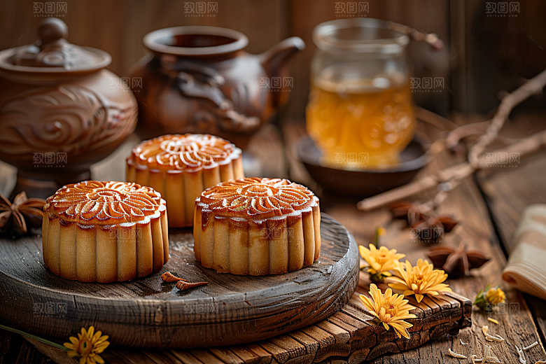 中秋月饼莲蓉月饼习俗摄影图