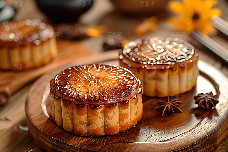中秋月饼中秋节甜点摄影图