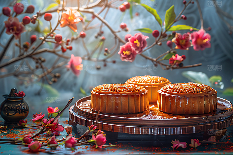 中秋月饼美味习俗摄影图
