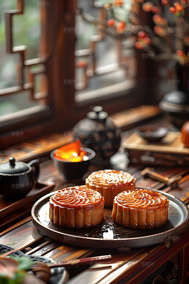 中秋月饼高清莲蓉月饼摄影图