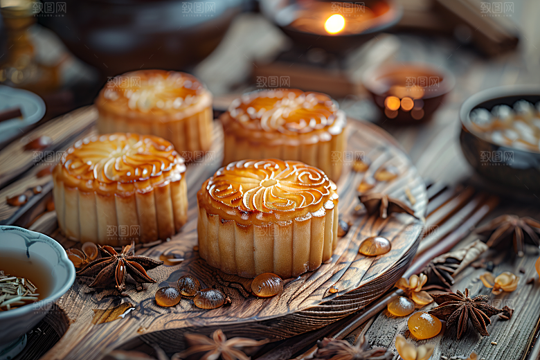 中秋月饼美食糕点摄影图