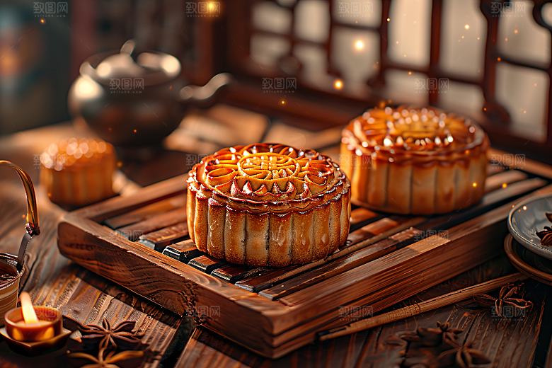 中秋月饼传统美食糕点摄影图