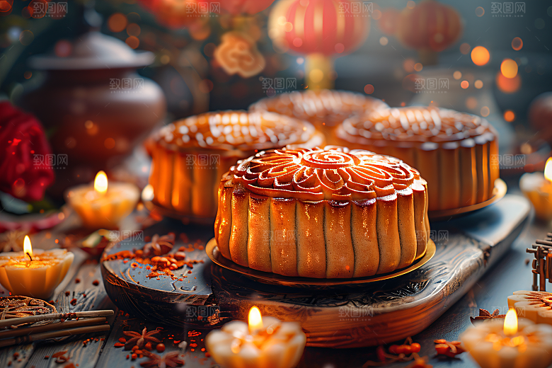 中秋月饼传统美食甜点摄影图