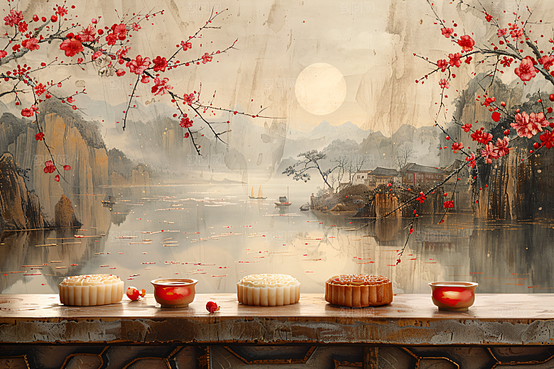 中秋月饼甜点莲蓉月饼摄影图