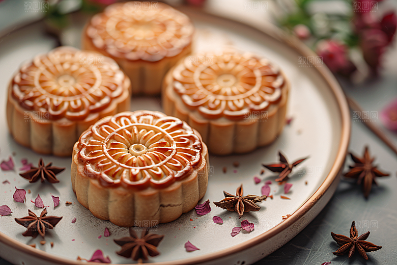 中秋月饼习俗美味摄影图