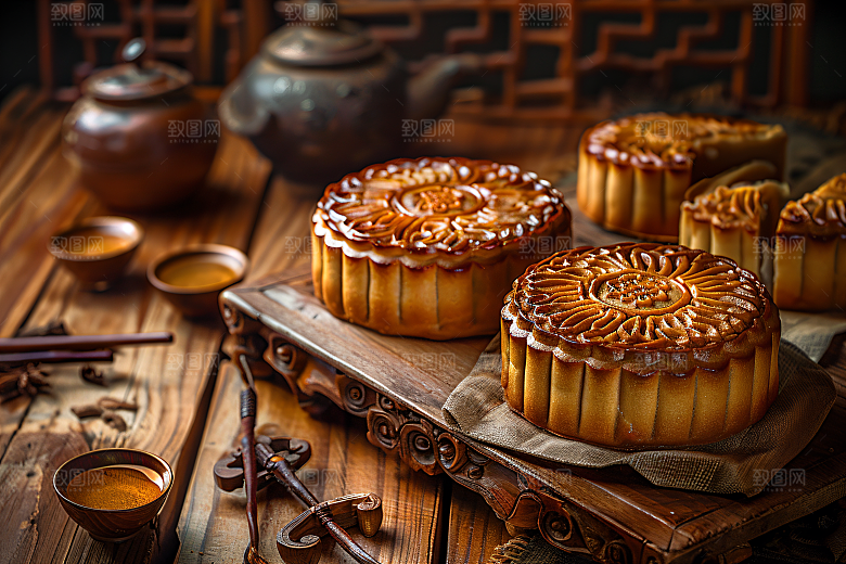 中秋月饼美味传统美食摄影图