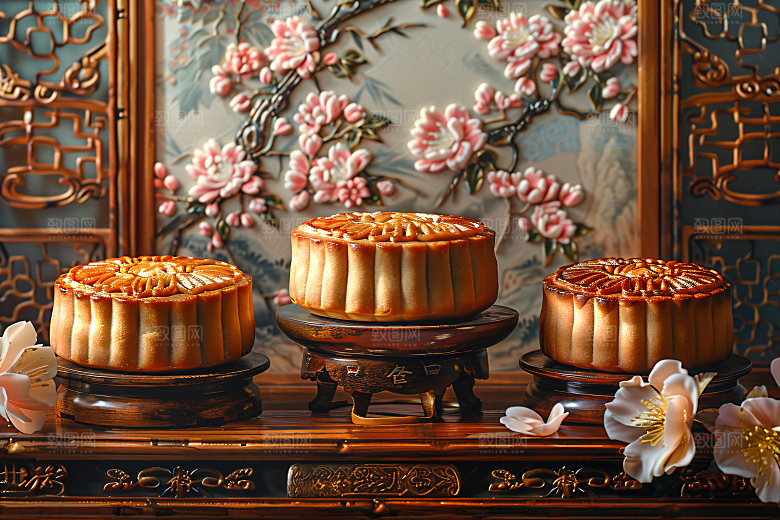 中秋月饼高清习俗摄影图