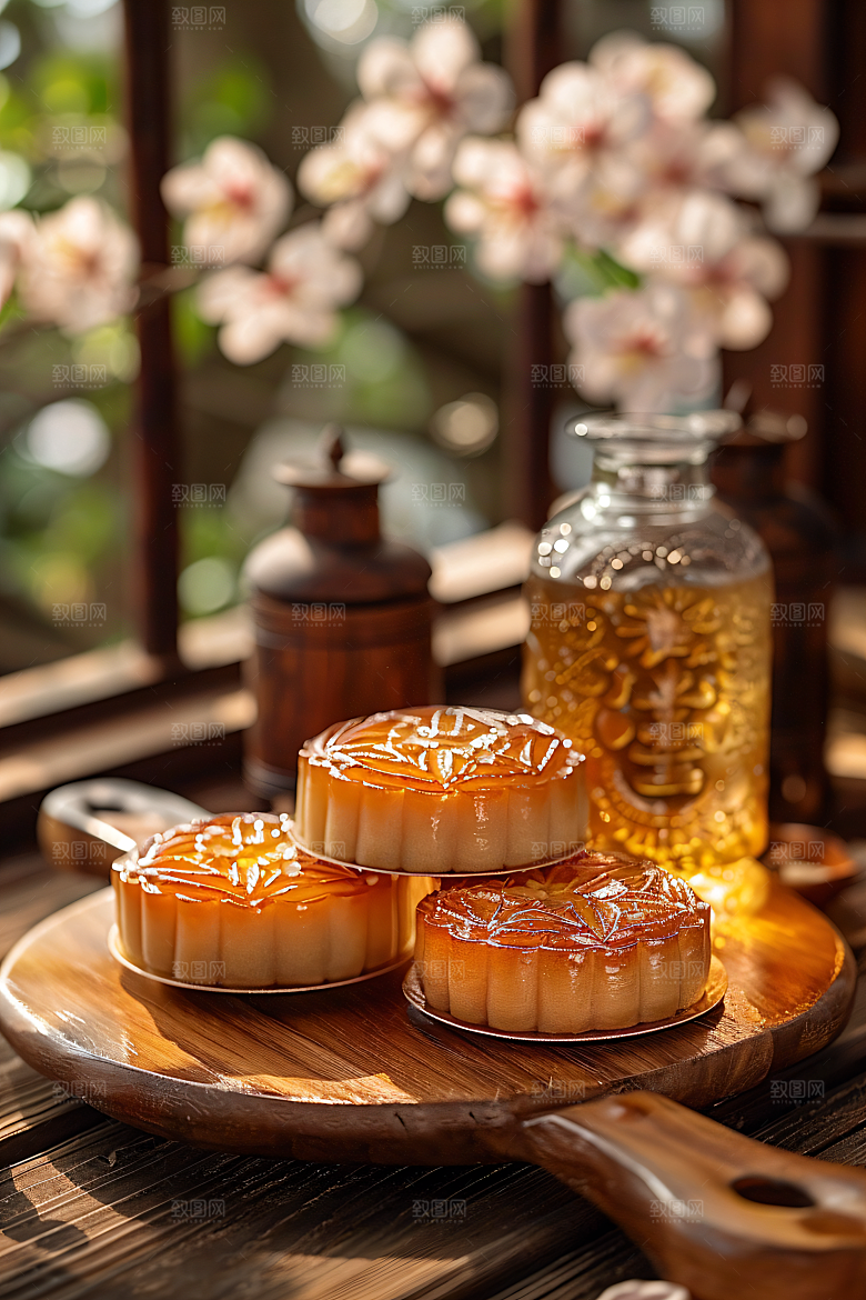 中秋月饼莲蓉月饼甜点摄影图