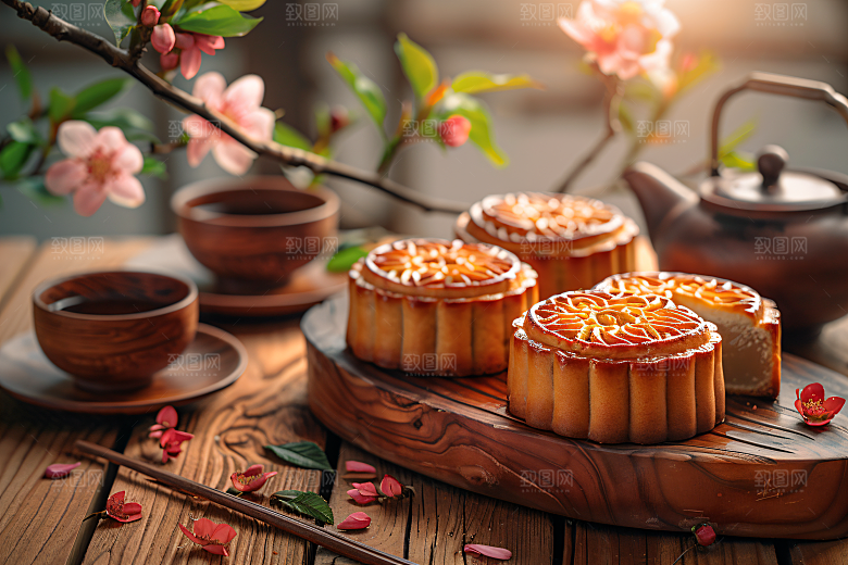 中秋月饼糕点中秋节摄影图