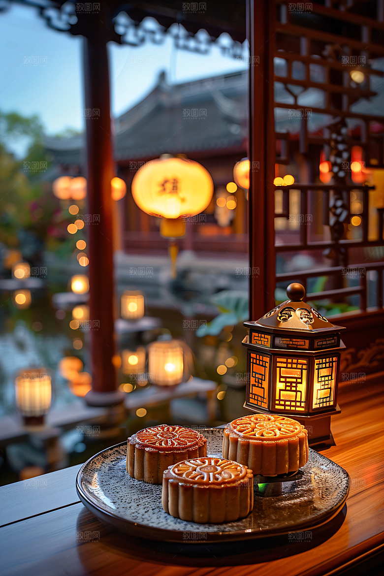 中秋月饼甜点中秋节摄影图