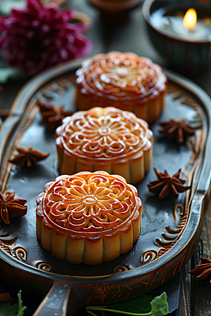 中秋月饼文化传统美食摄影图