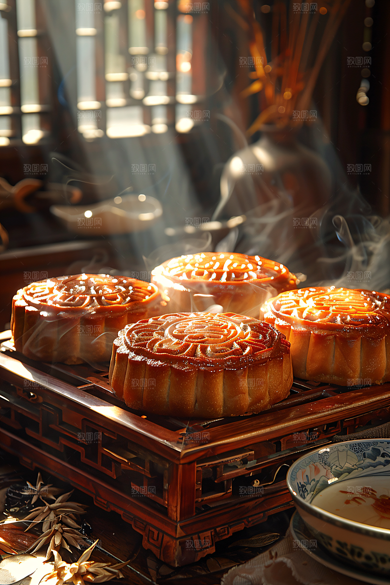 中秋月饼中秋节甜点摄影图